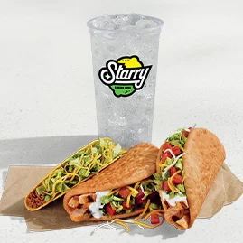 Menu 78 2 Chicken Chalupas Supreme Combo featuring 2 Chicken Chalupa Supremes®, a Crunchy Taco, and a Large fountain drink.