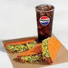 Menu 82 3 Doritos® Locos Tacos Combo featuring 3 Nacho Cheese Doritos® Locos Tacos and a Large fountain drink.