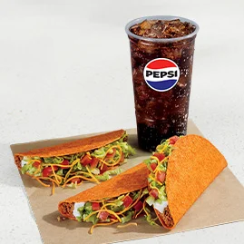 Menu 83 3 Doritos® Locos Tacos Supreme Combo featuring 3 Nacho Cheese Doritos® Locos Tacos Supreme® and a Large fountain drink.