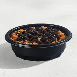 Menu 18 Slow-simmered black beans and rice served in a bowl.