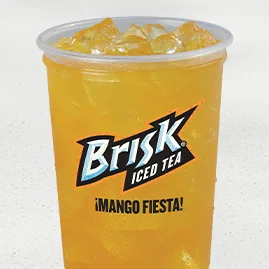 Menu 244 Brisk® Mango Fiesta, served in a clear plastic cup.