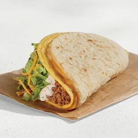 Menu 2 A Cheesy Gordita Crunch, filled with seasoned beef, Spicy Ranch sauce, lettuce, and shredded cheddar cheese.