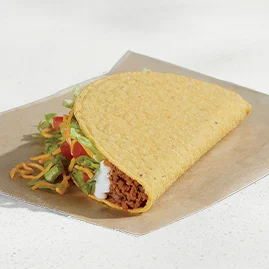 Menu 110 A Crunchy Taco Supreme®, filled with seasoned beef, reduced-fat sour cream, lettuce, diced tomatoes, and shredded cheddar cheese.