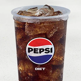Menu 233 Diet Pepsi®, served in a clear plastic cup.
