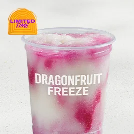 Menu 28 Dragonfruit Freeze, served in a clear plastic cup.