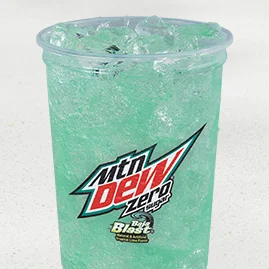 Menu 237 MTN DEW® Baja Blast™ Zero Sugar, served in a clear plastic cup.