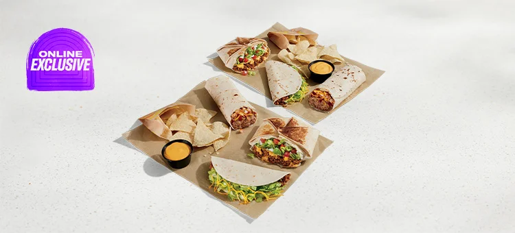 Menu 158 Meal for 2 featuring 2 Crunchwrap Supremes®, 2 Bean Burritos, 2 Soft Tacos, and 2 orders of Chips & Nacho Cheese Sauce.