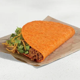 Menu 111 A Nacho Cheese Doritos® Locos Tacos, filled with seasoned beef, lettuce, and shredded cheddar cheese.