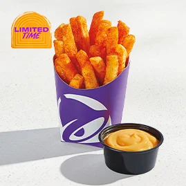 Menu 47 Nacho Fries, served with nacho cheese sauce.