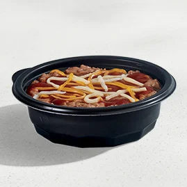 Menu 177 A bowl of Pintos N Cheese featuring Refried Beans topped with Red Sauce and a blend of cheeses.