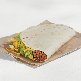 Menu 35 A Soft Taco, filled with seasoned beef, shredded lettuce, and cheddar cheese.