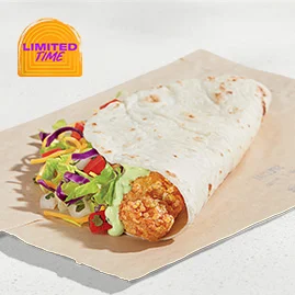 Avocado Ranch Crispy Chicken Taco with crunchy chicken strip, cheddar, pico de gallo, lettuce, and avocado ranch in a crisp taco shell.