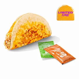 Menu 106 Cantina Chicken Crispy Taco with chicken, cheese, sauce, and crispy taco shell