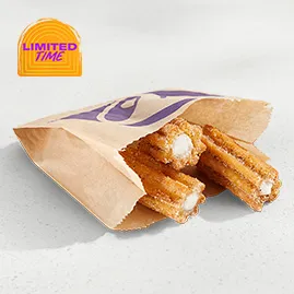 Menu 15 Three cinnamon sugar churros coated with sweet cinnamon sugar, served warm in a paper bag