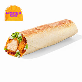 Menu 1 Crispy Chicken Chipotle Bacon Melt Burrito filled with crispy chicken, smoky bacon, melted pepper jack cheese, creamy chipotle sauce, and fresh lettuce wrapped in a warm flour tortilla.