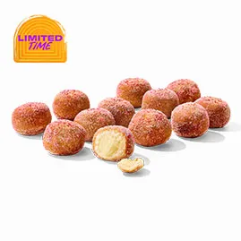 Menu 19 Twelve Strawberry Cinnabon Delights with strawberry flavored pastry bites filled with sweet cream cheese and coated with cinnamon sugar